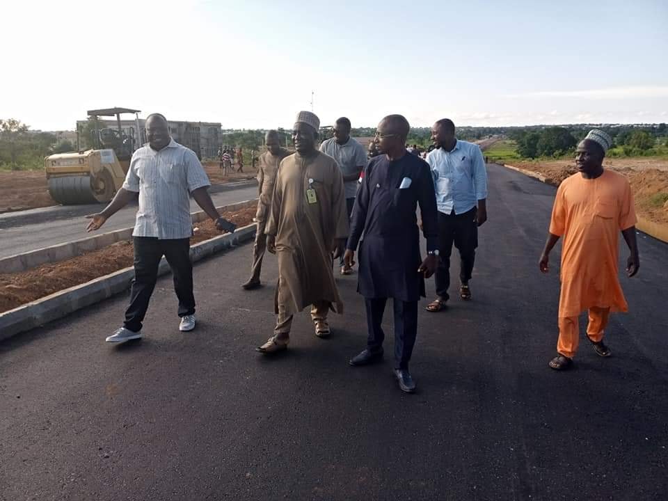 Prof. Muhammad Sanusi Liman, Vice-Chancellor, Federal University of Lafia, inspecting the on-going road network at the permanent site campus, Federal University of Lafia.