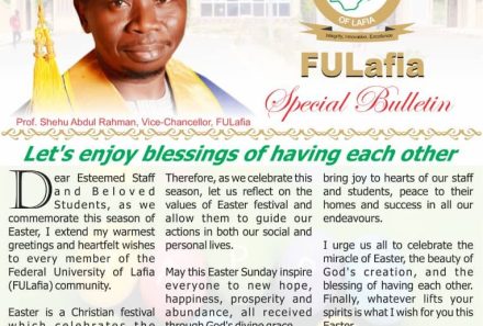 Easter Message from the Vice-Chancellor, Federal University of Lafia, Professor Shehu Abdul Rahman